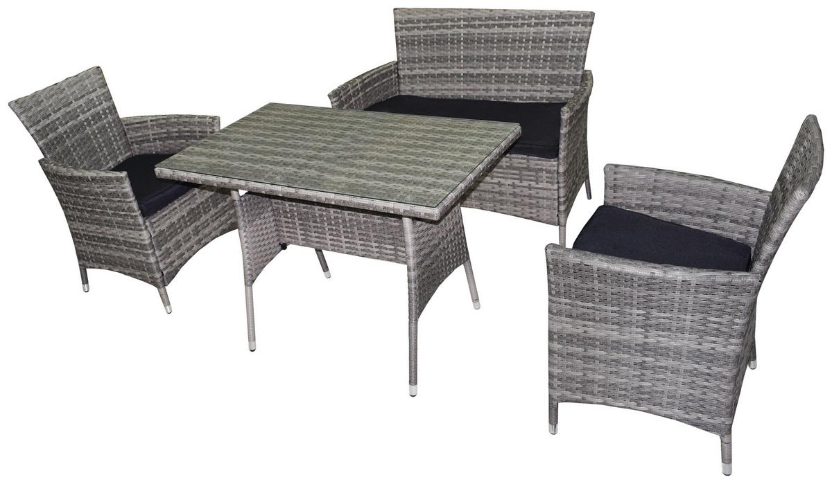 Loungegarnitur Valetta Metall/glas - Anthrazit/Grau, MODERN, Glas/Kunststoff (110/80/61cm) - Beldano