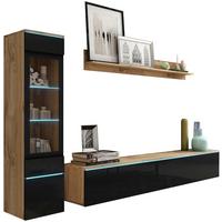 Obývacia stena VERA dub Wotan/čierna VL - sivá/dub wotan, Lifestyle, kompozitné drevo/plast (210/130/33cm) - P & B