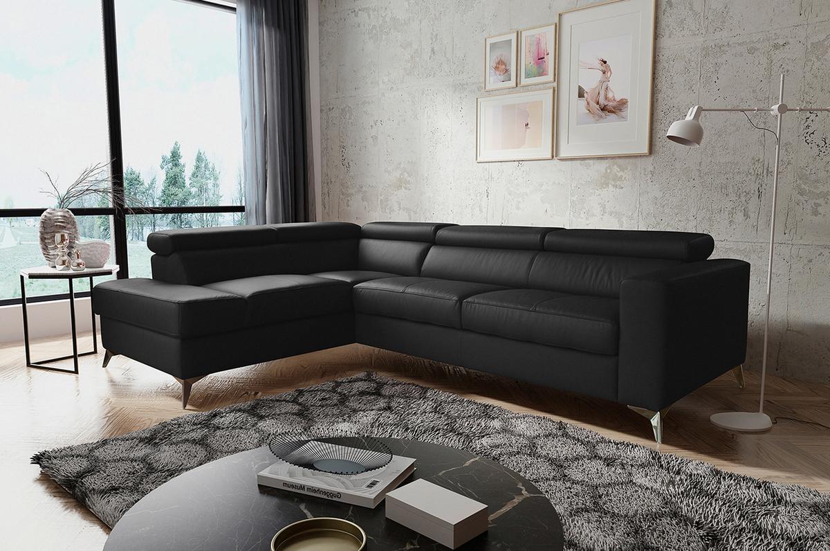 Ecksofa Mondo, Schwarz S: 208x286 Cm - Chromfarben/Schwarz, Design, Leder/Textil (208/286cm) - Livetastic