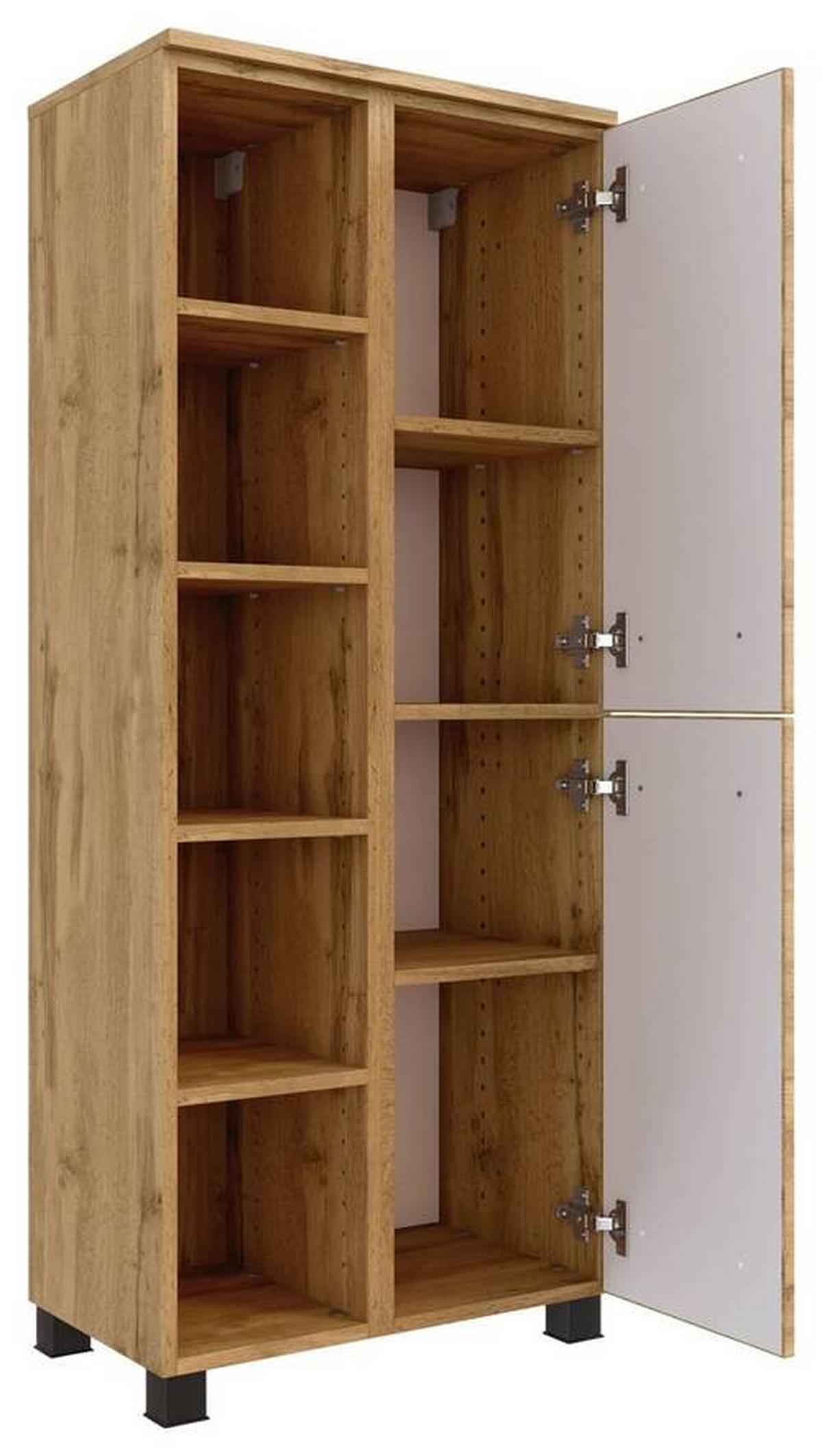 Midischrank Manchester B: 55 Cm Eiche Wotan Dekor - Eichefarben/Schwarz, MODERN, Holzwerkstoff (55/130/35cm) - Held