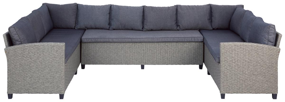 Loungegarnitur 6-Tlg Athena in Rattan-Optik mit Kissen - Schwarz/Grau, MODERN, Glas/Kunststoff - Beldano