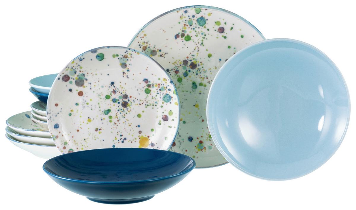 Tafelservice Candy Drops, Blau, 12-Teilig - Blau/Pastellblau, Basics, Keramik - Creatable