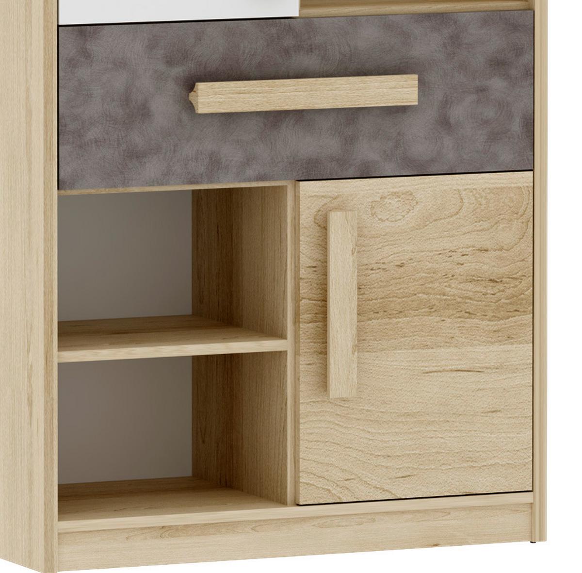 Schrank Aygo Buche Dekor/grau /weiß Bxh: 83x192 Cm + Lade - Buchefarben/Weiß, MODERN, Holz/Holzwerkstoff (83/192/39,5cm) - MID.YOU