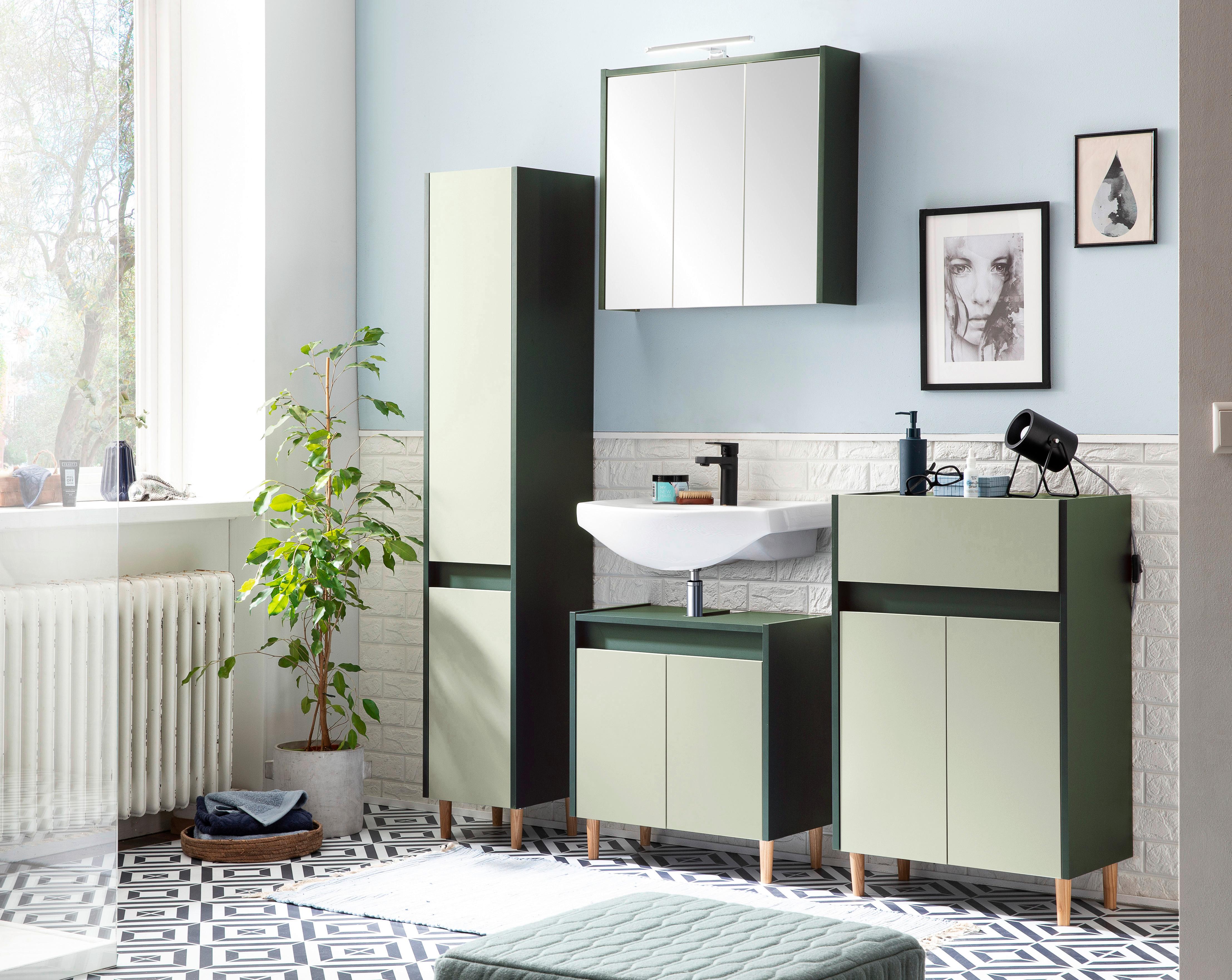 Badezimmer Hochschrank Lovis H 300 30,2x170 Cm Dunkelgrün - Dunkelgrün/Eschefarben, MODERN, Holzwerkstoff (30,2/170,0/33,0cm) - MID.YOU