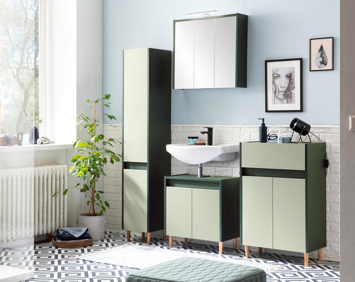 Badezimmer Hochschrank Lovis H 300 30,2x170 Cm Dunkelgrün - Dunkelgrün/Eschefarben, MODERN, Holzwerkstoff (30,2/170,0/33,0cm) - MID.YOU