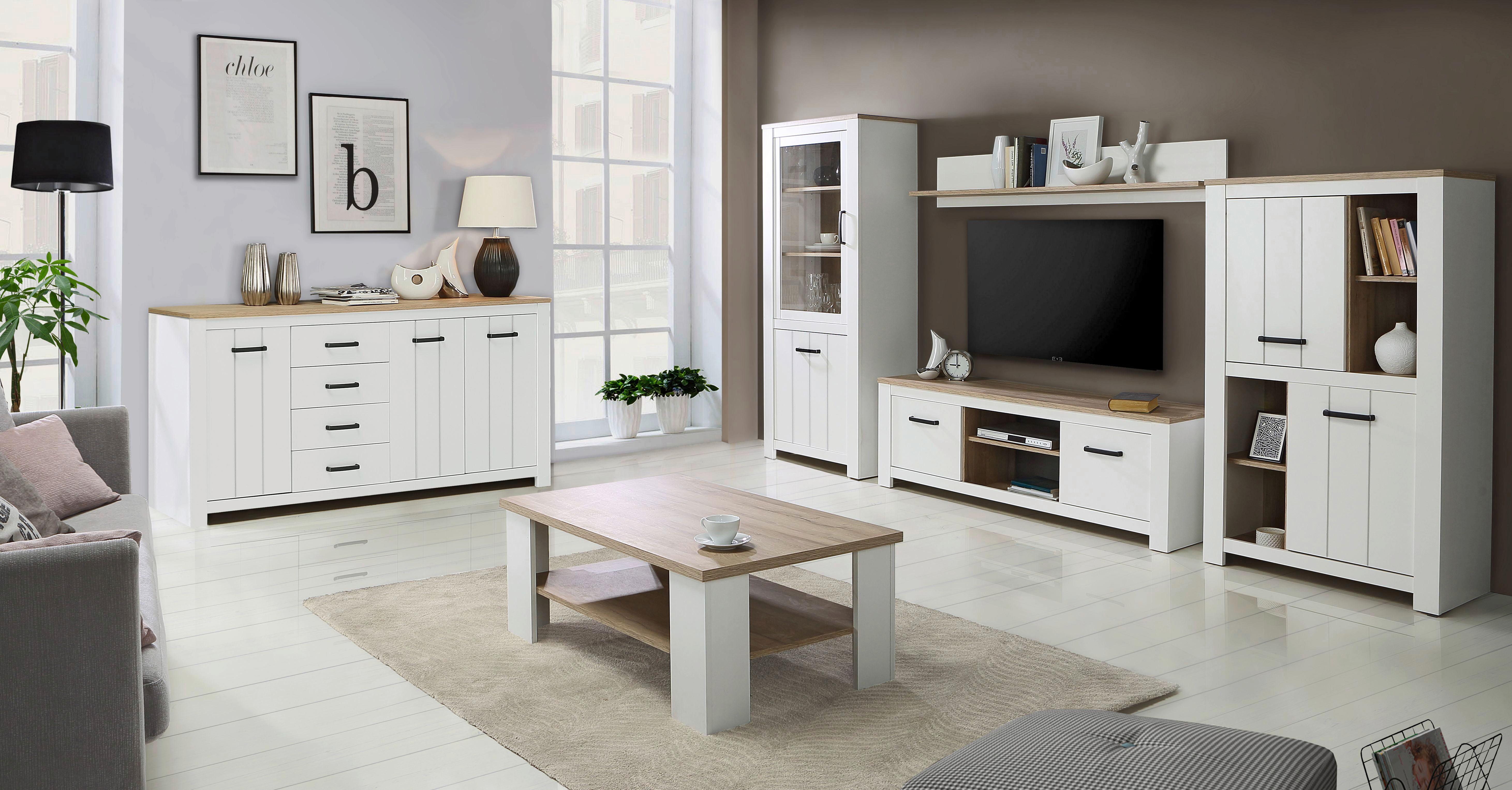 Tv-elem Elara - Bianco tölgy/fehér, Modern, műanyag/faalapú anyag (161,4/54,1/42,2cm)