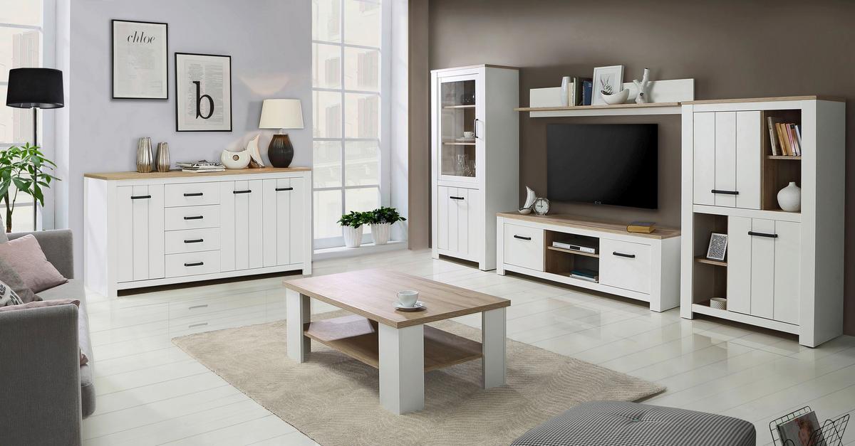 Dohányzóasztal Elara - Bianco tölgy/fehér, Modern, faalapú anyag (107/42,8/67cm)