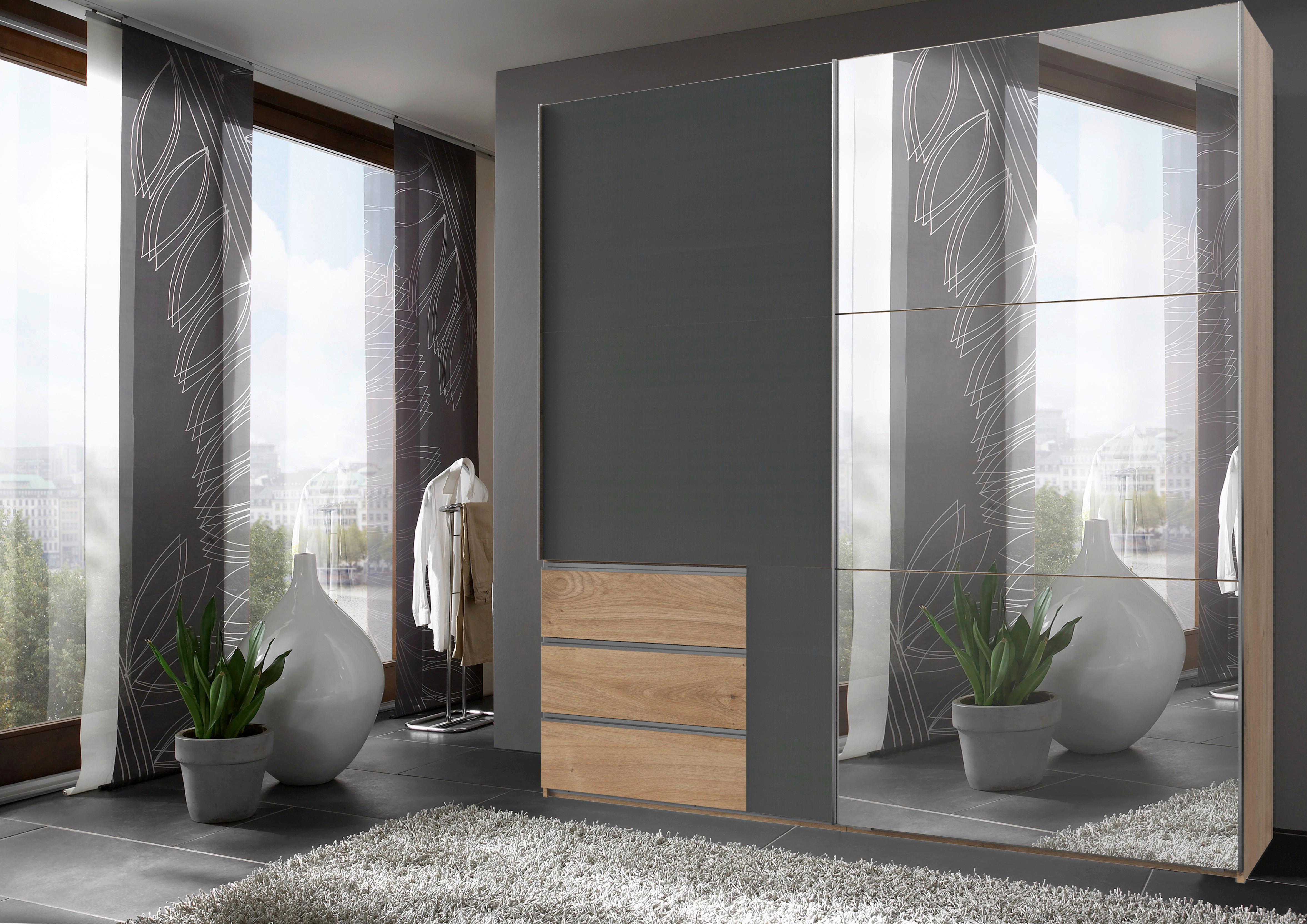Schwebetürenschrank B: 250 Cm Level, Graphit/eiche Dekor - Eichefarben/Graphitfarben, MODERN, Holzwerkstoff (250/236/65cm) - MID.YOU