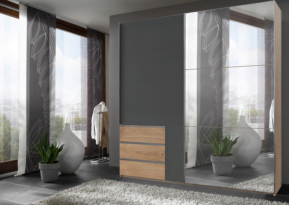 Schwebetürenschrank B: 250 Cm Level, Graphit/eiche Dekor - Eichefarben/Graphitfarben, MODERN, Holzwerkstoff (250/236/65cm) - MID.YOU