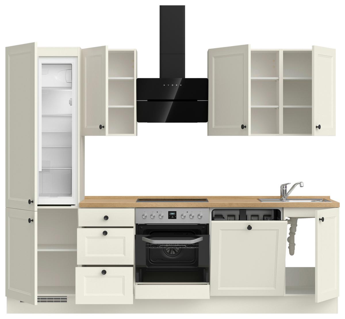 Kuchynská linka 270 cm, biela/dekor dub Sierra - čierna/biela, Modern, kov/kompozitné drevo (270cm) - Nobilia