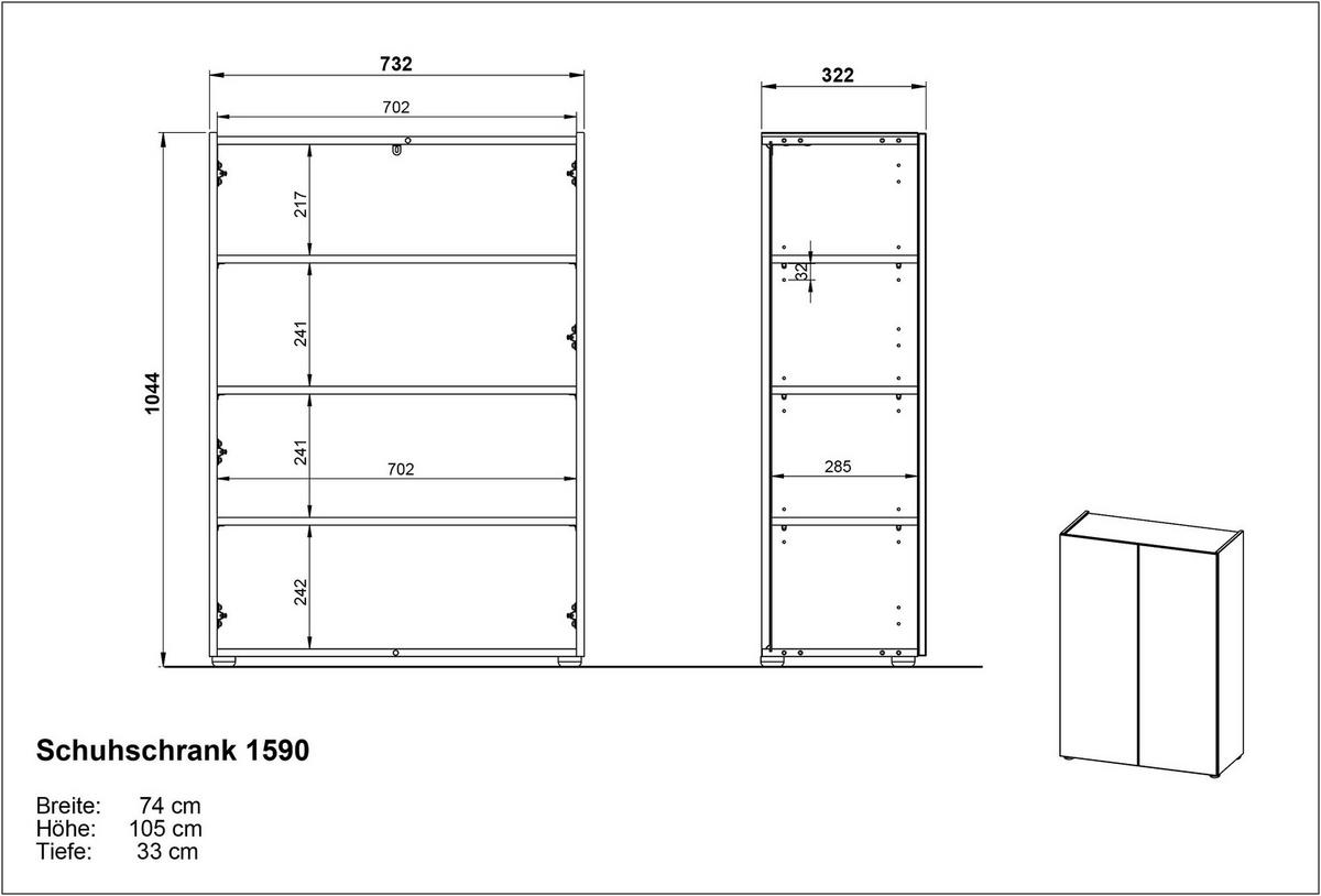 Garderobe Alviano Weiß/Eiche Dekor 3-Teilig - Eichefarben/Weiß, Design, Glas/Holzwerkstoff (104/200/33cm) - Germania