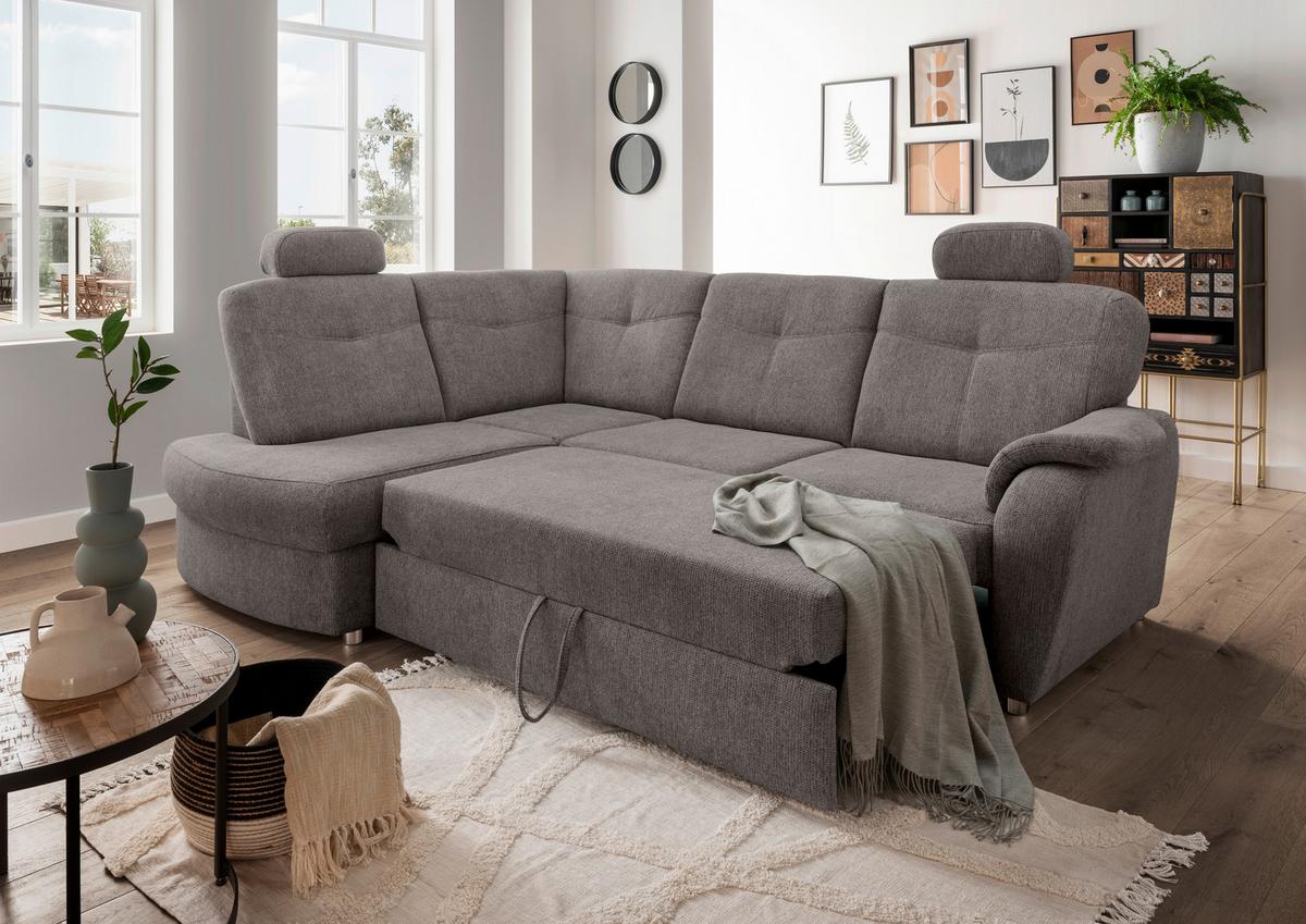 Eckschlafsofa Rosali Graubraun S: 180x264 Cm - Chromfarben/Graubraun, MODERN, Textil (180/264cm) - Livetastic