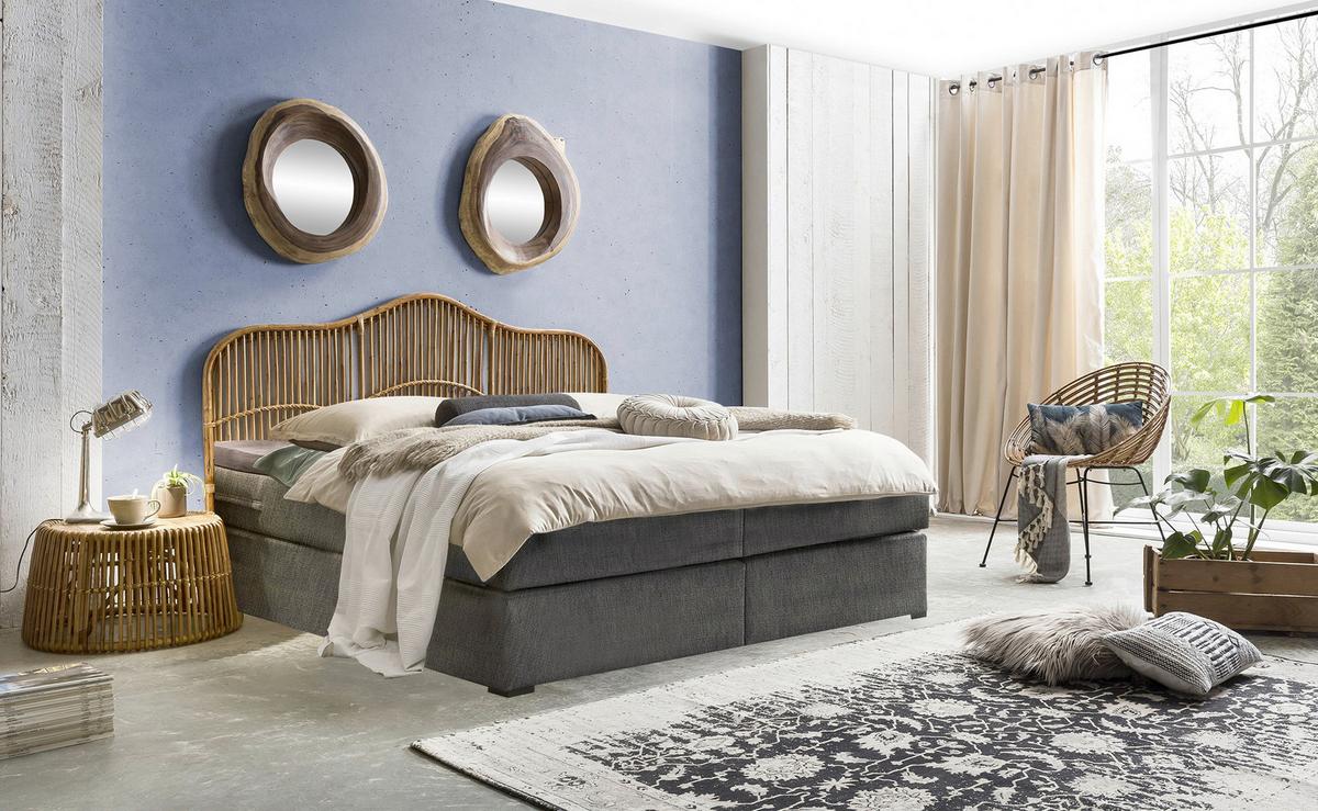 Boxspringbett Naturfarben /Dunkelgrau 180x200cm - Dunkelgrau/Schwarz, Basics, Holz/Textil (180/200cm) - Livetastic