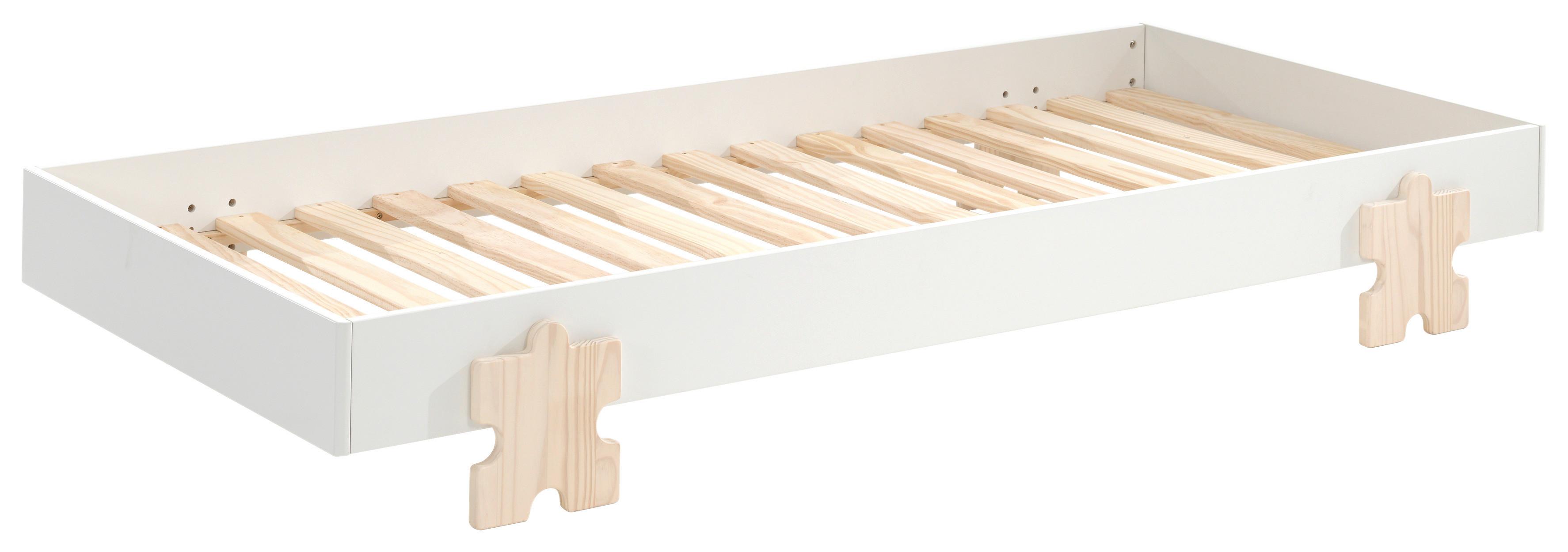 Rahmen: Weiß • Füße: Kiefer/ massiv • inkl. Lattenrost • B/H/T:ca. 203,6/27,5/93,8cm • max. belastbar: ca. 75 kg
