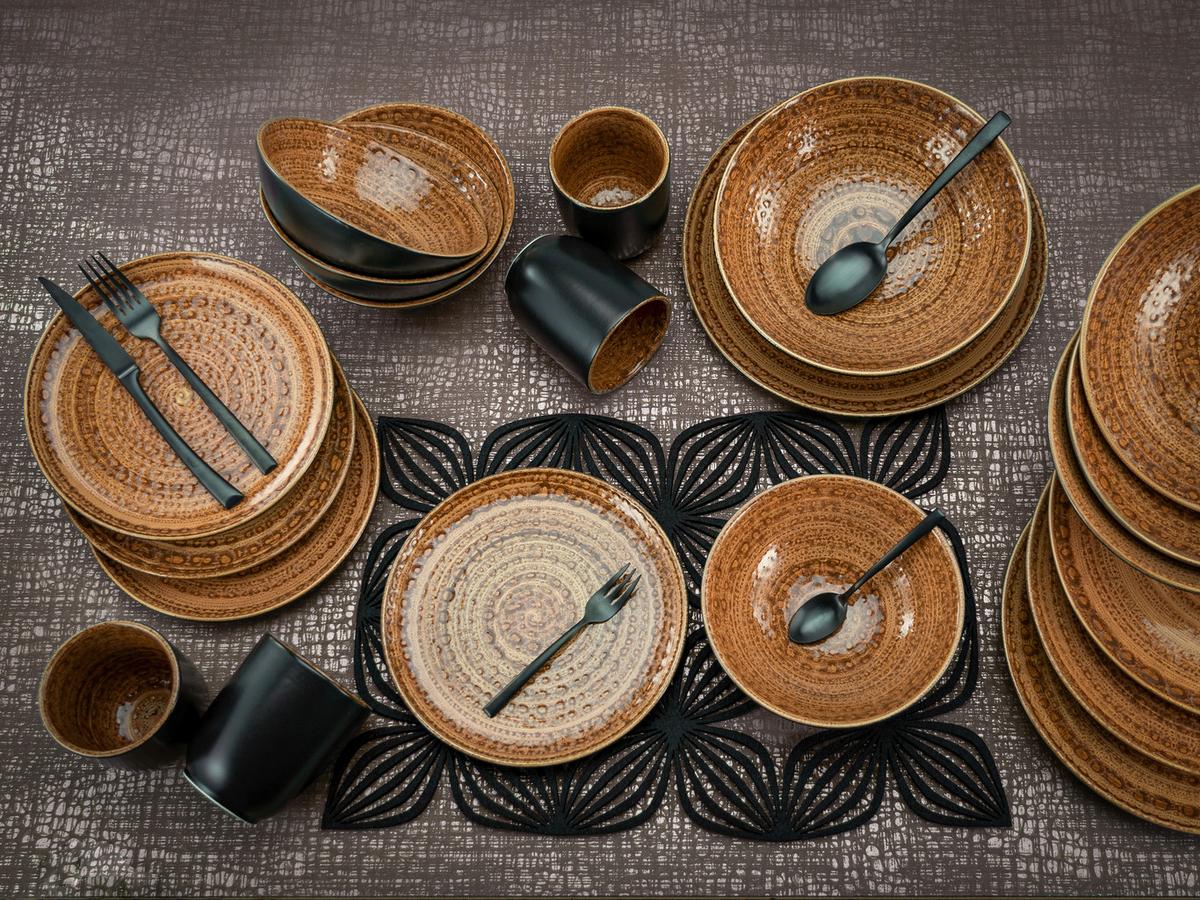 Kombiservice Steingut 4 Personen Geschirr Set - Schwarz/Braun, Keramik (40/33,5/32cm) - Creatable