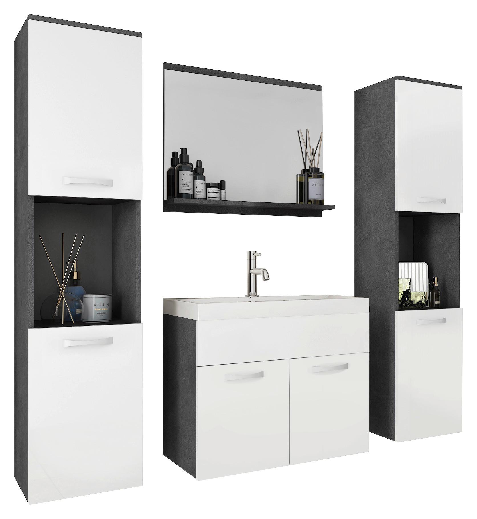 Badmöbel-Set 5-Tlg. Montreal XL Anthrazit/Weiß - Weiß Hochglanz/Anthrazit, LIFESTYLE, Holzwerkstoff (120cm) - P & B