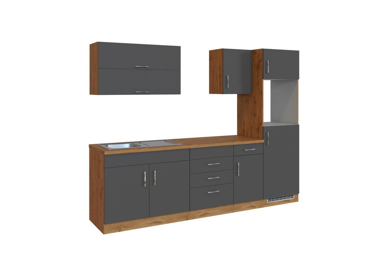 Küchenzeile Sorrento ohne Geräte 270 cm Anthrazit - Eichefarben/Anthrazit, MODERN, Holzwerkstoff (270/200/60cm) - Held