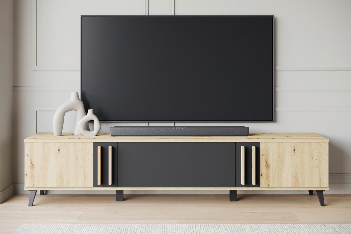 NÍZKA KOMODA HELSINKI 183 - čierna/dub artisan, Trend, kompozitné drevo/plast (180/40/33cm)