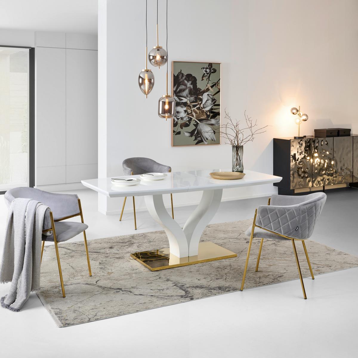 Ausziehtisch Jade 140 Az 140-180x76x90 Cm Weiß Hg - Weiß Hochglanz/Goldfarben, KONVENTIONELL, Holzwerkstoff/Metall (140-180/76/90cm) - MID.YOU