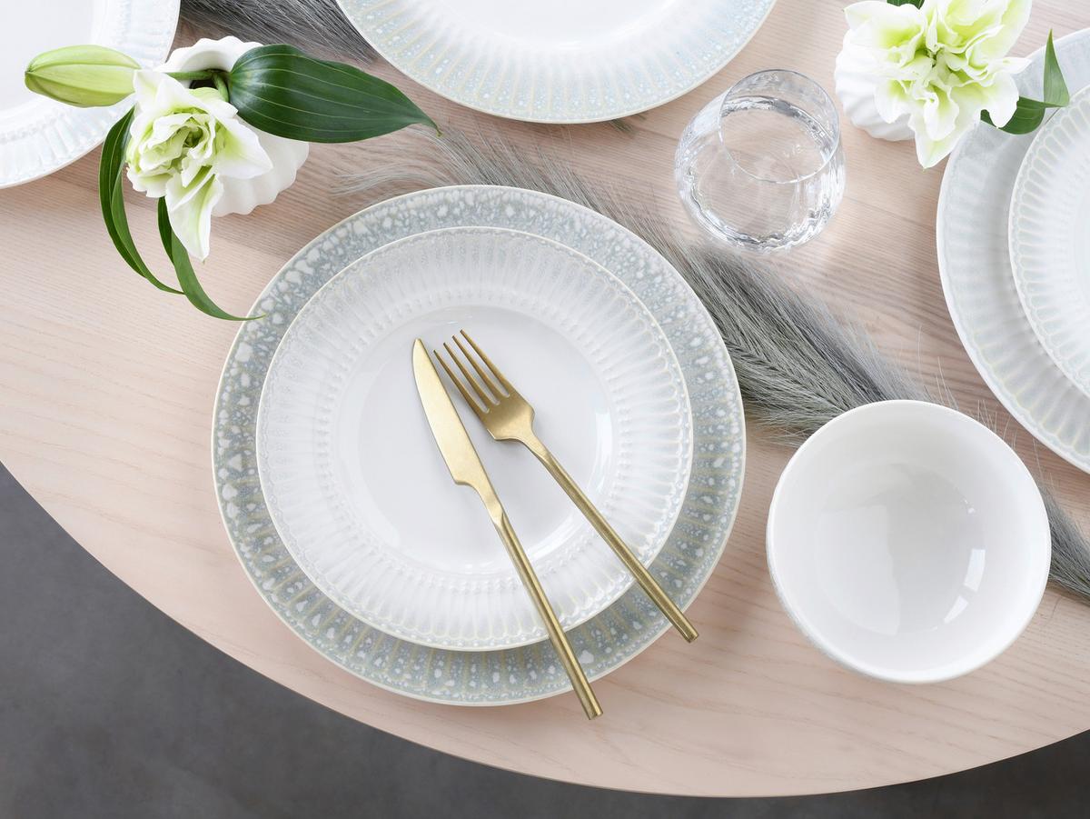 Tafelservice Steinzeug, Creme, 12-Teilig - Perlmutt/Creme, Basics, Keramik - Creatable