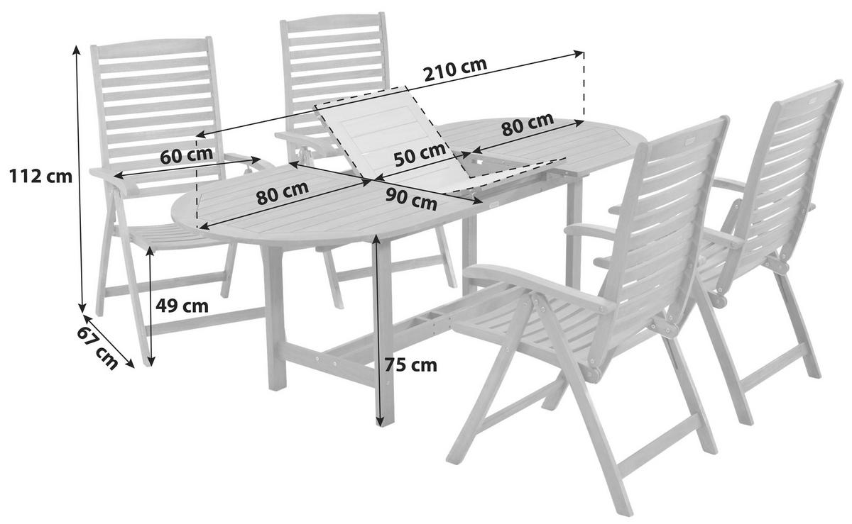 Gartengarnitur 5-Tlg. La Plata Echtholz - Akaziefarben, ROMANTIK / LANDHAUS, Holz - Gardenson
