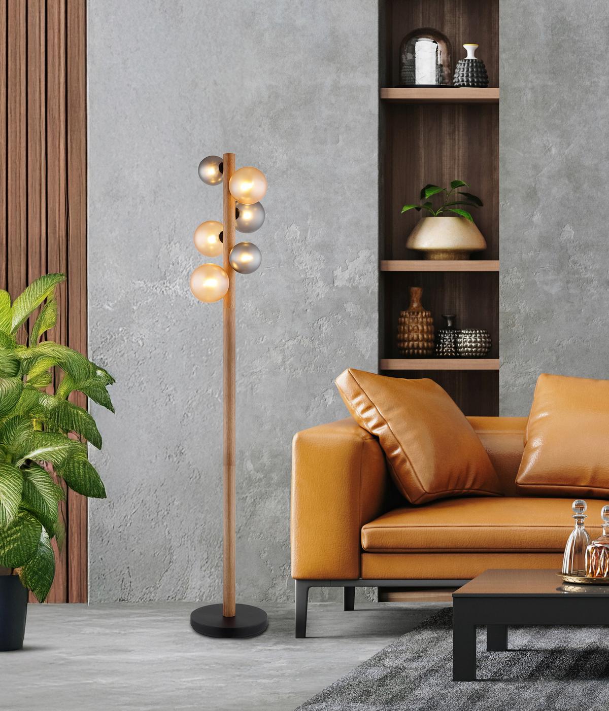 STEHLEUCHTE Exkl. 5xG9 5W - Dunkelbraun/Schwarz, Basics, Glas/Holz (29/150cm) - Globo