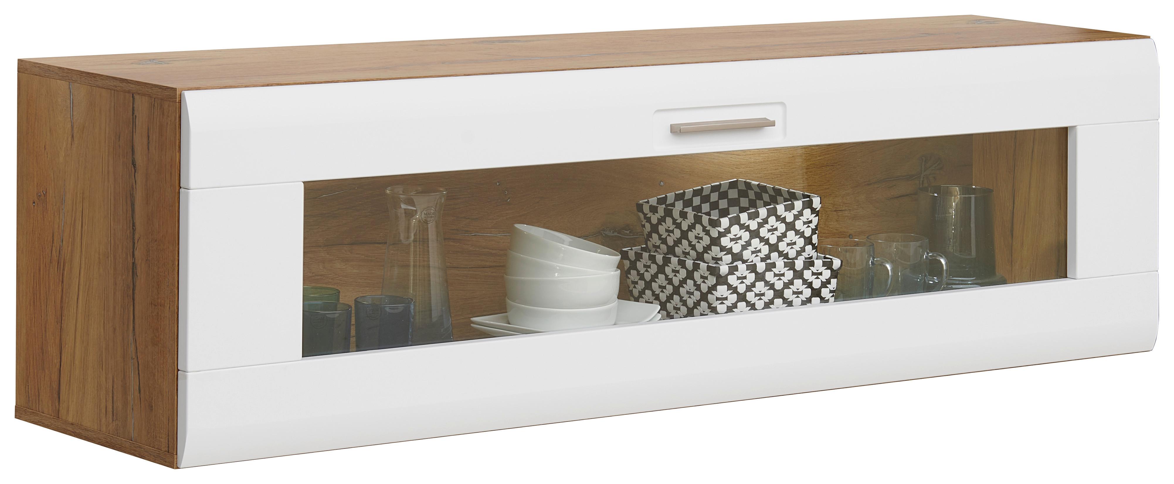 Hängevitrine Auris B: 150 cm Weiß/Eiche Dekor - Eichefarben/Weiß, MODERN, Glas/Holzwerkstoff (150/43/37,1cm) - Luca Bessoni