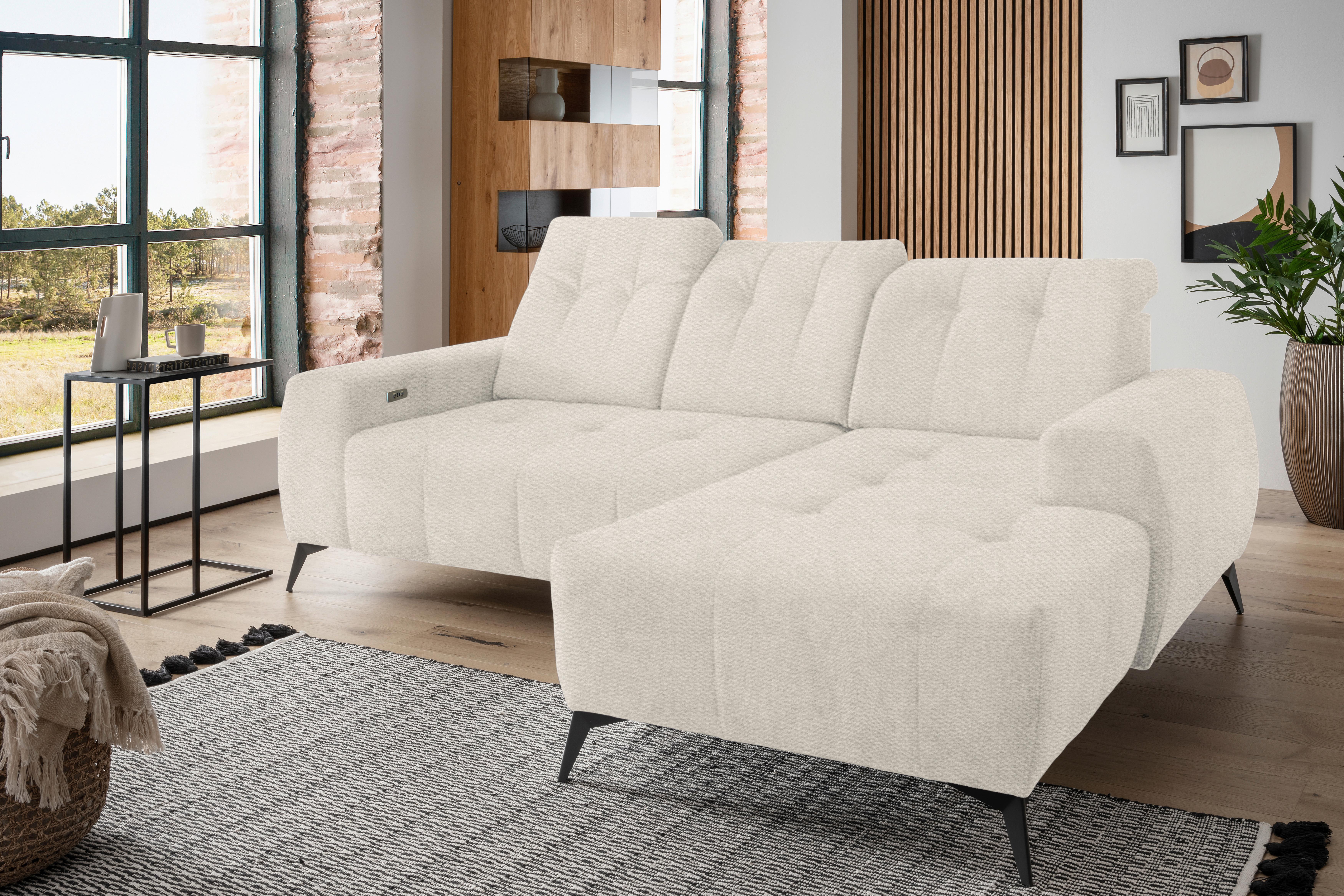 Ecksofa mit USB Anschluss Sano, Creme, S: 258x180 cm - Creme/Schwarz, MODERN, Textil (258/180cm) - Livetastic