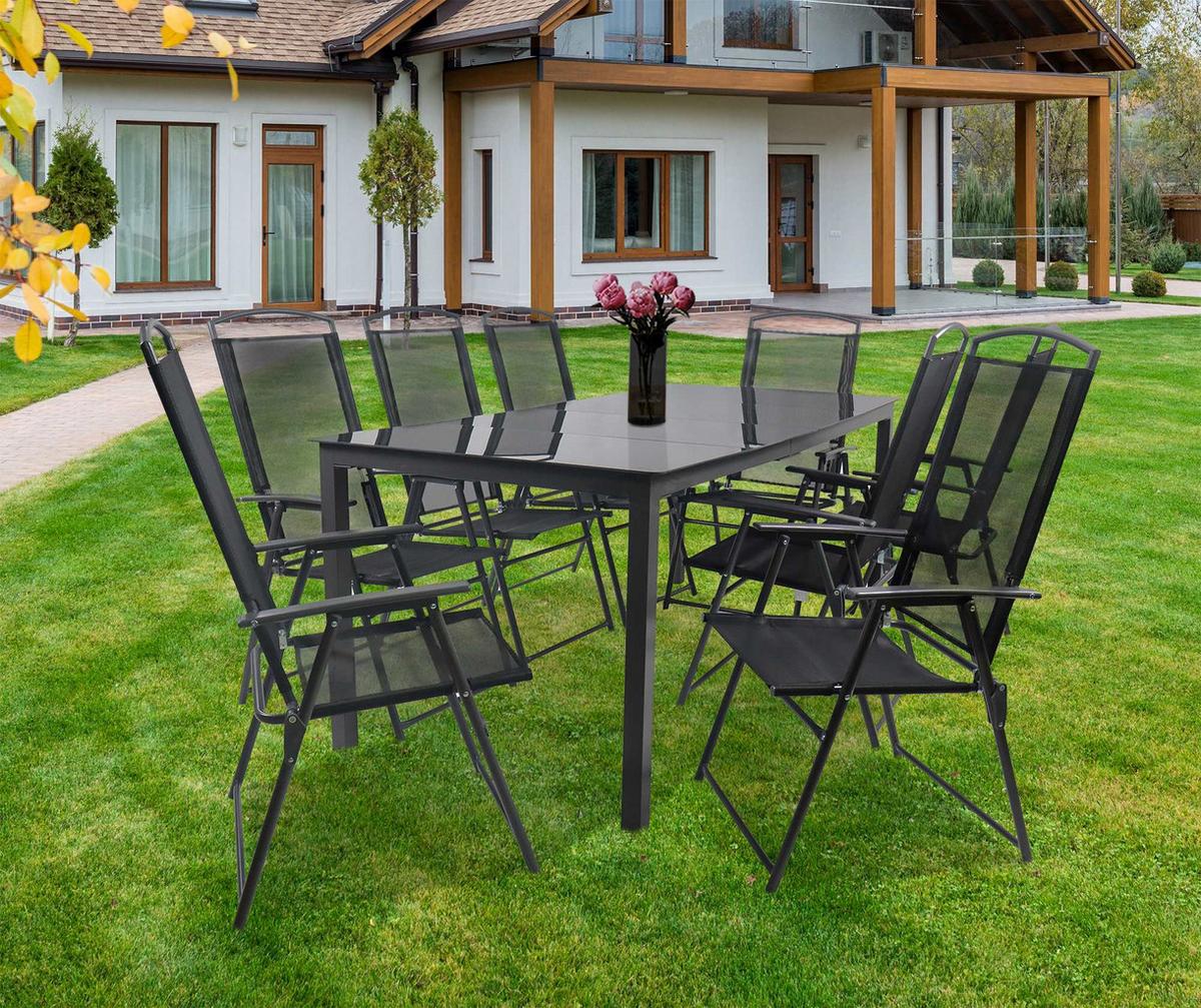 Záhradná stolová súprava čierne sklo - čierna/antracitová, Basics, kov/textil - Gardenson