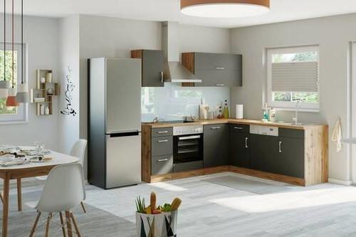 Leerblock Eckküche eichefarben und Anthrazit