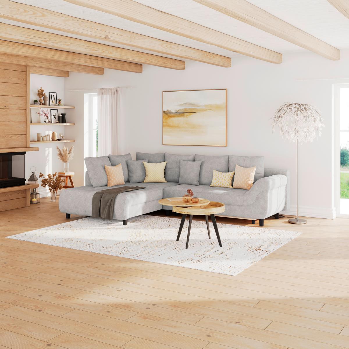Ecksofa Mendoza - Silberfarben/Schwarz, Design, Textil (197/309cm) - Ondega