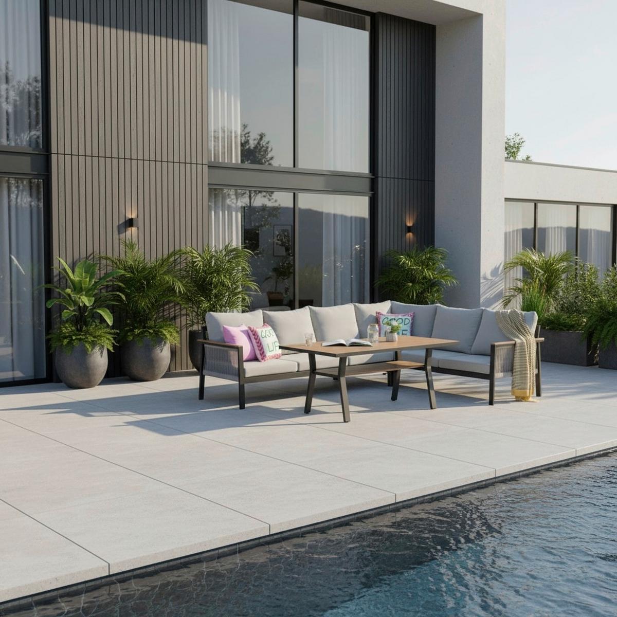 DINING-LOUNGESET CANORA - Ecru/Anthrazit, MODERN, Textil/Metall - Gardenson