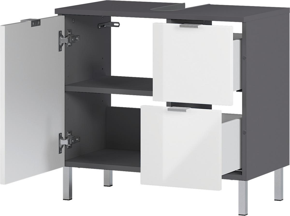Waschbeckenunterschrank Gw-Mauresa B 60cm Weiß/Graphit - Chromfarben/Graphitfarben, KONVENTIONELL, Holzwerkstoff (60/56/34cm) - Germania
