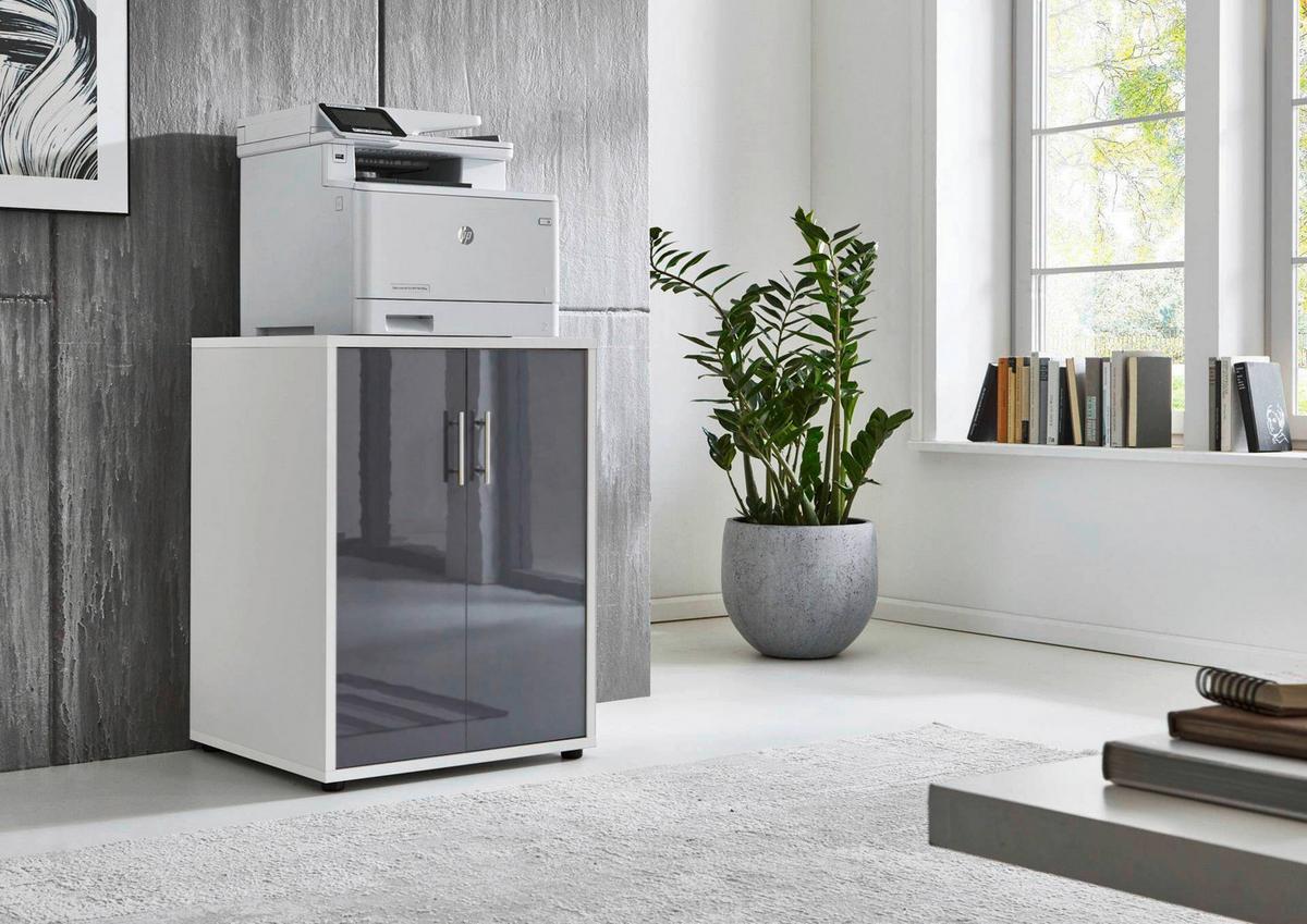 Aktenschrank Office Edition Weiß, Anthrazit Hg B: 54cm - Anthrazit Hochglanz/Weiß, MODERN, Holzwerkstoff (54/74/50cm) - MID.YOU