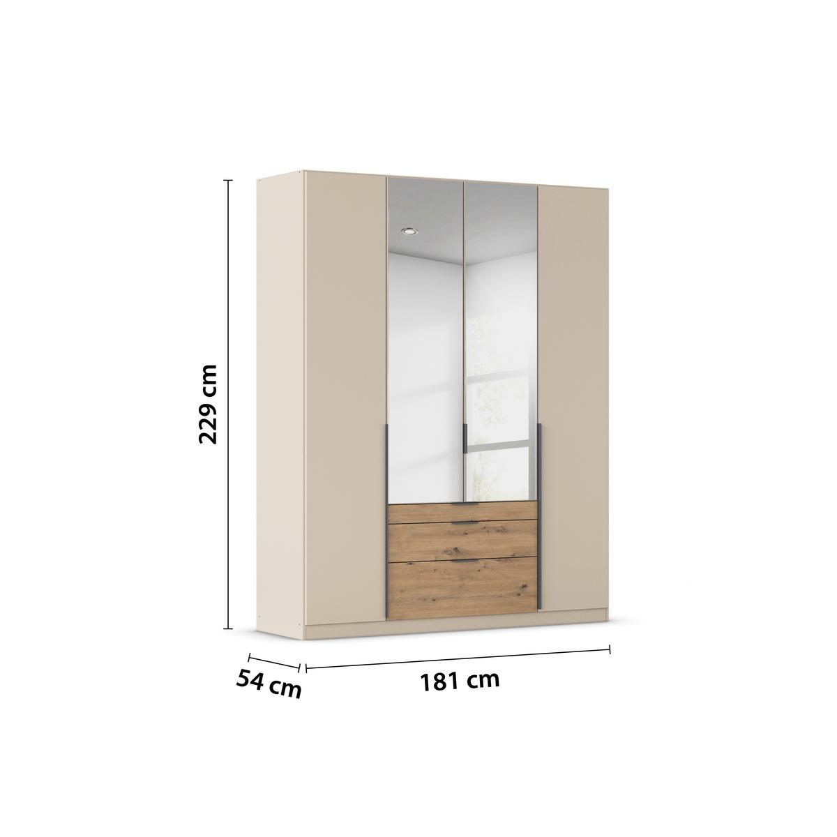 Drehtürenschrank Alabama-Super Mit Spiegel,champagner B:181cm - Champagner/Eichefarben, Trend, Holzwerkstoff (181/229/54cm)