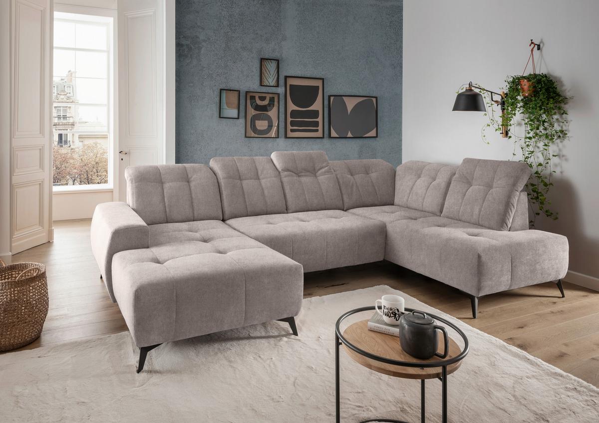 Ecksofa, Sitzvorzug Elektrisch Sano, Taupe, 180x337x200 Cm - Taupe/Schwarz, MODERN, Textil (180/337/200cm) - Livetastic