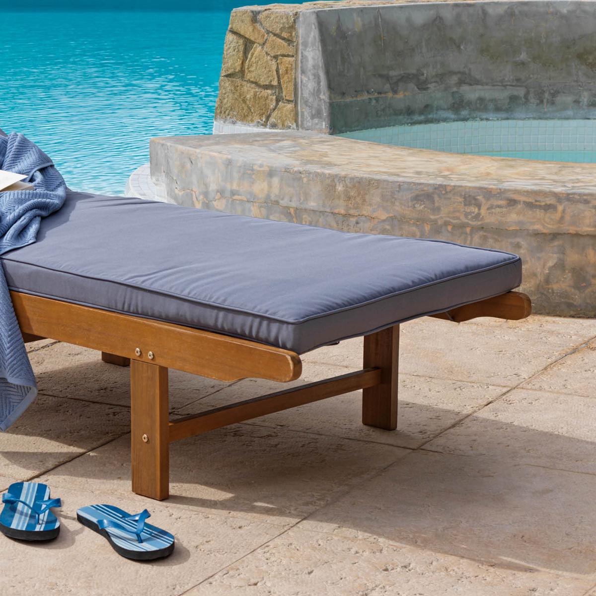 Sonnenliege Borkum Aus Akazienholz mit Auflage - MODERN, Holz/Textil (63/91-30/198cm) - Beldano