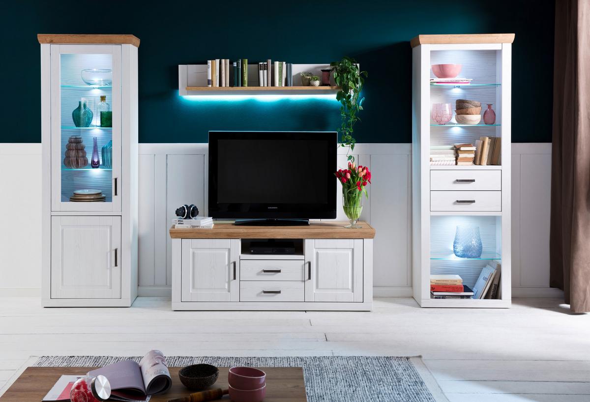 Regal Mit 2 Laden Brixen B: 73 cm Eiche/Pinie Dekor - Eichefarben/Pinienfarben, LIFESTYLE, Glas/Holzwerkstoff (73/210/40cm) - Livetastic