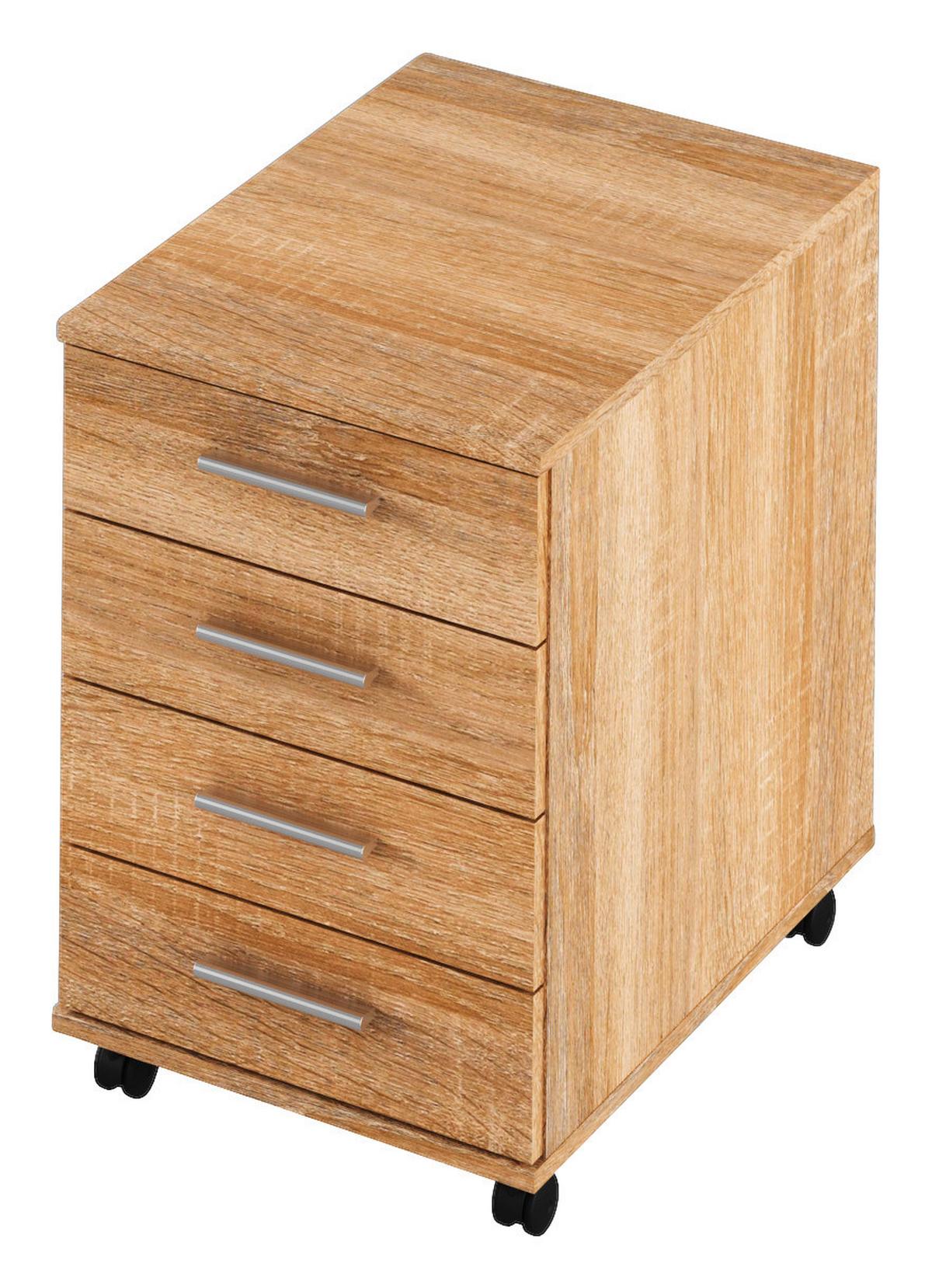 Kontejner AUREL - barvy dubu/barvy hliníku, Moderní, kompozitní dřevo/plast (42,6/61,5/56cm)