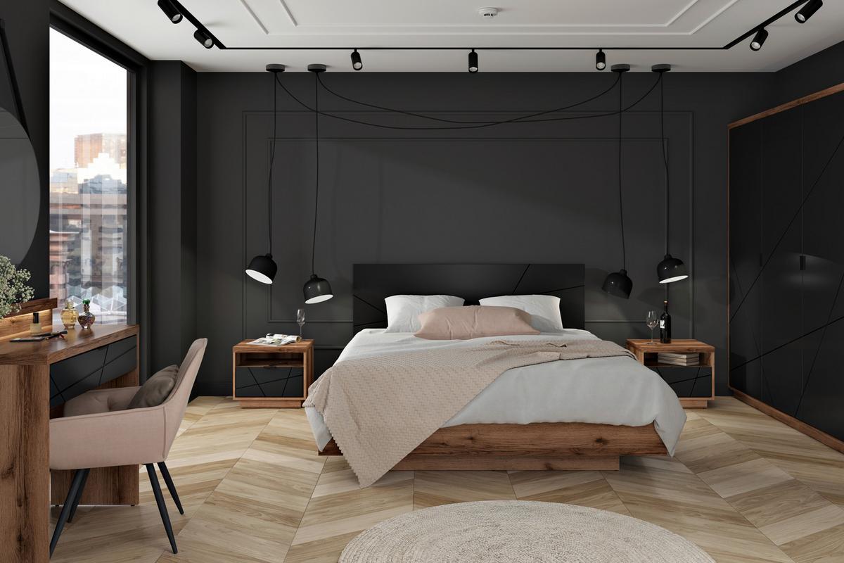 Nachtkästchen Schwarz/eiche Dekor H: 42,5 Cm Forn - Eichefarben/Schwarz, MODERN, Holzwerkstoff/Kunststoff (50/42,5cm) - MID.YOU