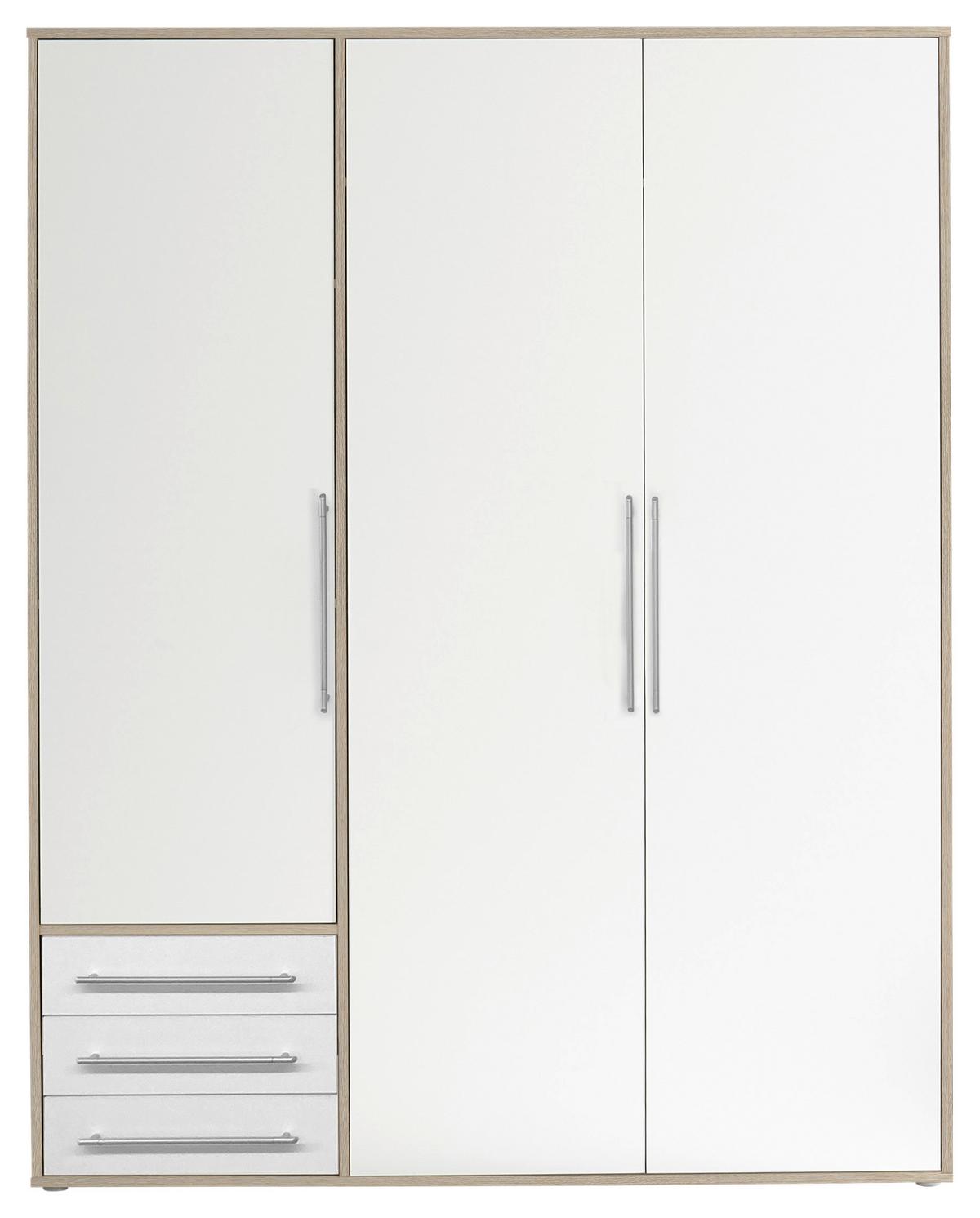 Drehtürenschrank Mit Laden 155cm Lyss Weiß/eiche Dekor - Weiß/Eiche San Remo, MODERN, Holzwerkstoff (155/194/58cm) - Livetastic