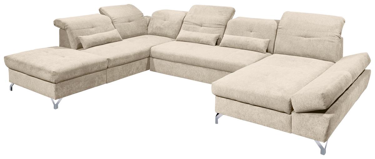 Ecksofa Melfi Sandfarben U: 245 Cm - Sandfarben/Silberfarben, MODERN, Textil (245/350/168cm) - MID.YOU