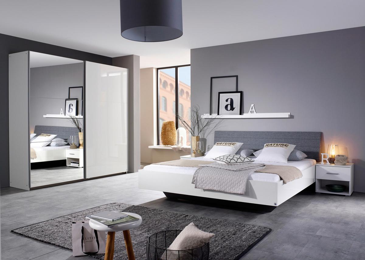 Holzbett 180x200cm Halle Weiß Hochglanz - Weiß Hochglanz/Grau, KONVENTIONELL, Holzwerkstoff/Textil (180/200cm) - Rauch Möbel