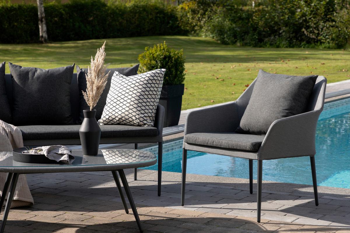 Loungegarnitur Spoga - Schwarz/Grau, KONVENTIONELL, Textil/Metall - Gardenson