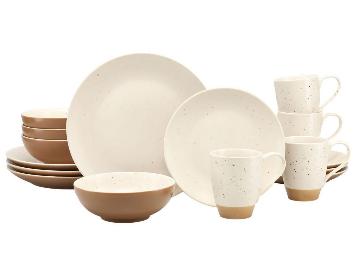 Kombiservice Dunes Keramik 4 Personen Geschirr Set - Terracotta/Weiß, Trend, Keramik - Creatable