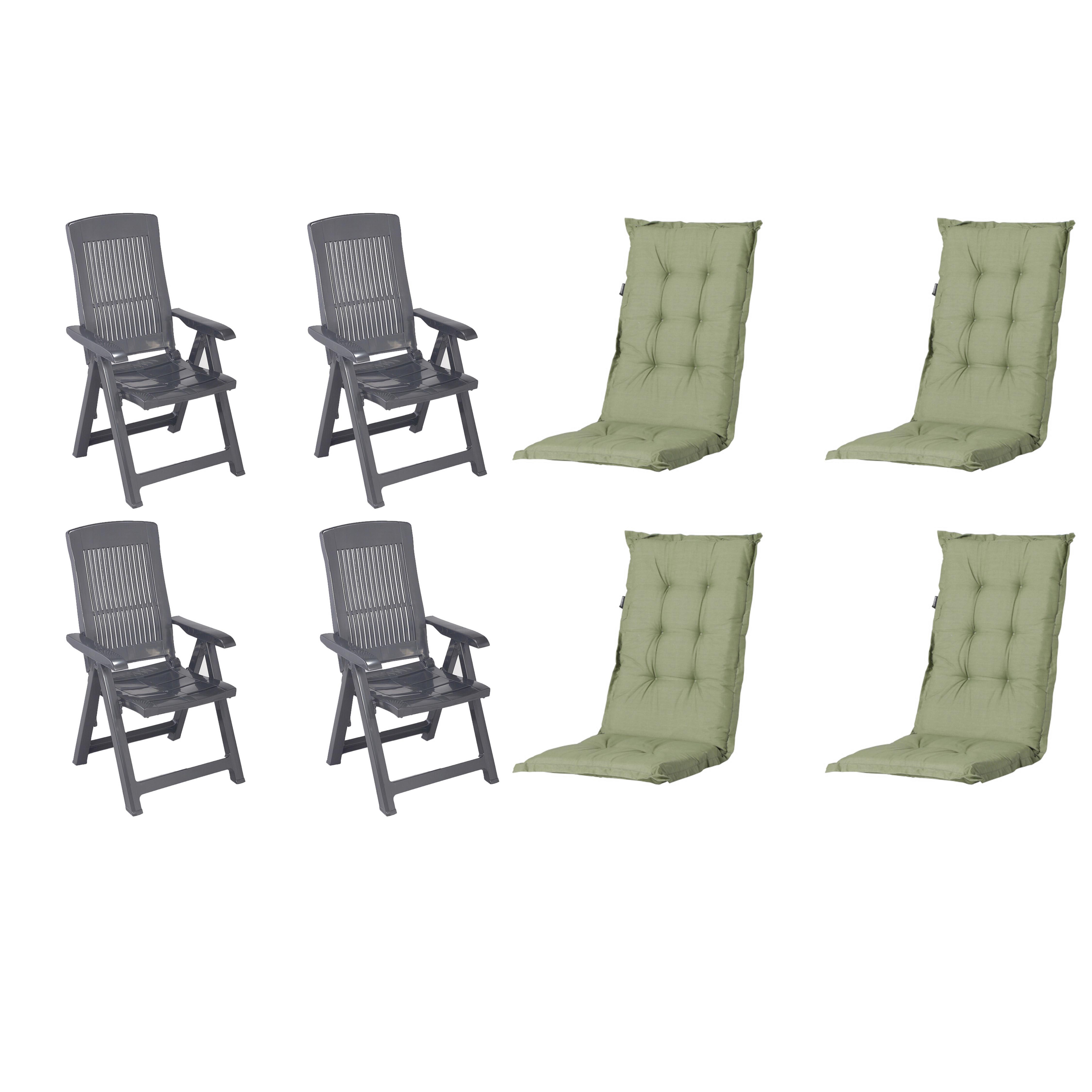 Gartenstuhl-set Tampa+auflagen Set - Anthrazit/Grün, MODERN, Kunststoff/Textil (44/111/50cm) - Gardenson