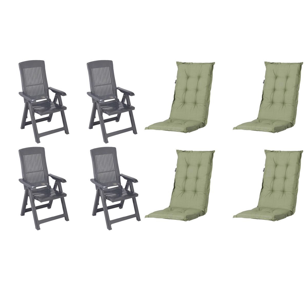 Gartenstuhl-set Tampa+auflagen Set - Anthrazit/Grün, MODERN, Kunststoff/Textil (44/111/50cm) - Gardenson