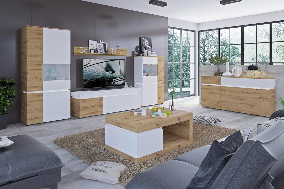 Couchtisch Luci Weiß Eiche Artisan/Weiß B: 110 cm - Weiß/Eiche Artisan, Trend, Holzwerkstoff/Kunststoff (110/50,3/70cm) - MID.YOU