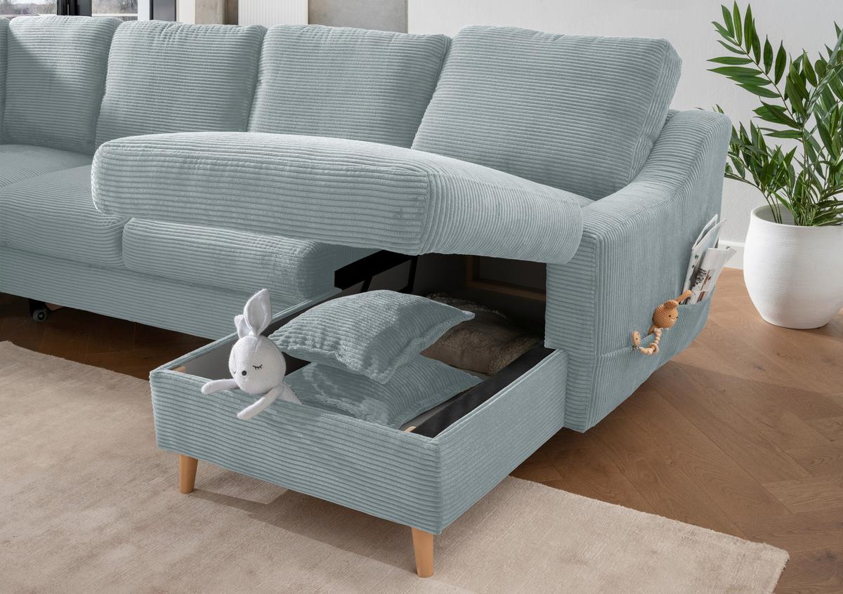 Wohnlandschaft Valentina - Naturfarben/Hellblau, KONVENTIONELL, Textil (200/301/150cm) - P & B