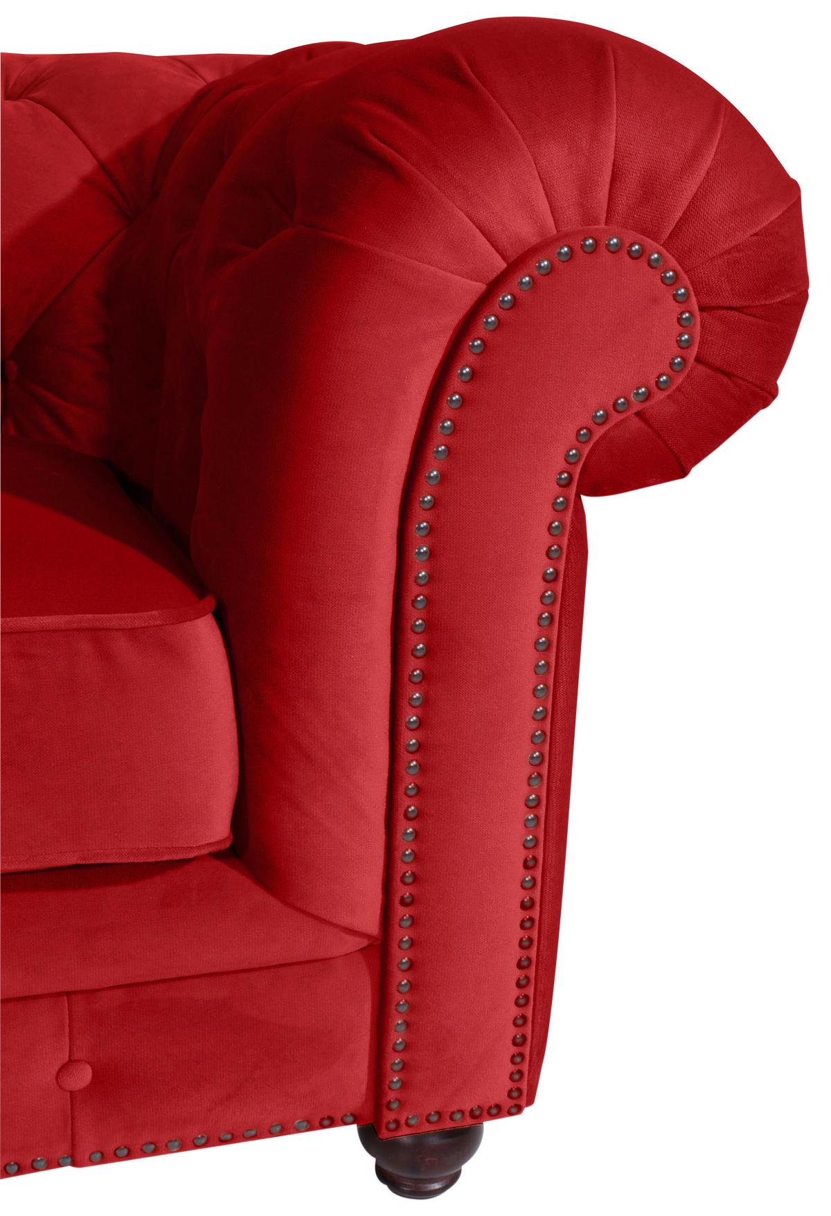 CHESTERFIELD-SOFA ORLEANS - Rot/Nussbaumfarben, Design, Textil (196/77/100cm) - Max Winzer